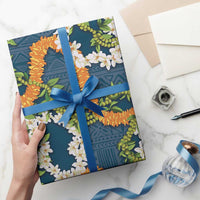 Aloha Festive Hawaii Wrapping Paper Mokihana - Maile and Ilima on Navy Blue