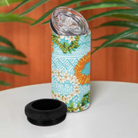Aloha Festive Hawaii 4 in 1 Can Cooler Tumbler Mokihana - Maile and Ilima on Turquoise LT7 - Polynesian Pride