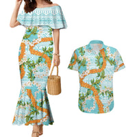 Aloha Festive Hawaii Couples Matching Mermaid Dress and Hawaiian Shirt Mokihana - Maile and Ilima on Turquoise LT7 Turquoise - Polynesian Pride