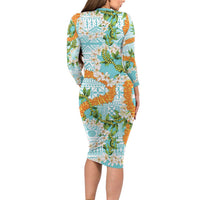 Aloha Festive Hawaii Family Matching Long Sleeve Bodycon Dress and Hawaiian Shirt Mokihana - Maile and Ilima on Turquoise LT7 - Polynesian Pride