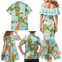 Aloha Festive Hawaii Family Matching Mermaid Dress and Hawaiian Shirt Mokihana - Maile and Ilima on Turquoise LT7 - Polynesian Pride