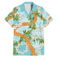 Aloha Festive Hawaii Family Matching Mermaid Dress and Hawaiian Shirt Mokihana - Maile and Ilima on Turquoise LT7 Dad's Shirt - Short Sleeve Turquoise - Polynesian Pride
