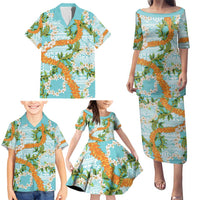 Aloha Festive Hawaii Family Matching Puletasi and Hawaiian Shirt Mokihana - Maile and Ilima on Turquoise LT7 - Polynesian Pride