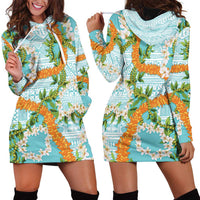 Aloha Festive Hawaii Hoodie Dress Mokihana - Maile and Ilima on Turquoise LT7 - Polynesian Pride