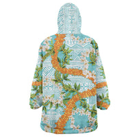 Aloha Festive Hawaii Wearable Blanket Hoodie Mokihana - Maile and Ilima on Turquoise LT7 - Polynesian Pride