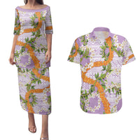 Aloha Festive Hawaii Couples Matching Puletasi and Hawaiian Shirt Mokihana - Maile and Ilima on Lilac LT7 Lilac - Polynesian Pride