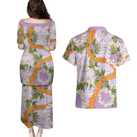 Aloha Festive Hawaii Couples Matching Puletasi and Hawaiian Shirt Mokihana - Maile and Ilima on Lilac LT7 - Polynesian Pride