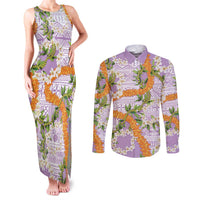 Aloha Festive Hawaii Couples Matching Tank Maxi Dress and Long Sleeve Button Shirt Mokihana - Maile and Ilima on Lilac LT7 Lilac - Polynesian Pride