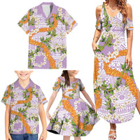 Aloha Festive Hawaii Family Matching Summer Maxi Dress and Hawaiian Shirt Mokihana - Maile and Ilima on Lilac LT7 - Polynesian Pride