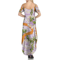 Aloha Festive Hawaii Family Matching Summer Maxi Dress and Hawaiian Shirt Mokihana - Maile and Ilima on Lilac LT7 - Polynesian Pride