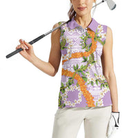 Aloha Festive Hawaii Women Sleeveless Polo Shirt Mokihana - Maile and Ilima on Lilac LT7 - Polynesian Pride