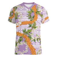 Aloha Festive Hawaii Women V-Neck T-Shirt Mokihana - Maile and Ilima on Lilac LT7 Female Lilac - Polynesian Pride
