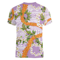 Aloha Festive Hawaii Women V-Neck T-Shirt Mokihana - Maile and Ilima on Lilac LT7 - Polynesian Pride