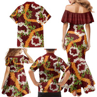 Aloha Festive Hawaii Family Matching Mermaid Dress and Hawaiian Shirt Mokihana - Maile and Ilima on Crimson LT7 - Polynesian Pride