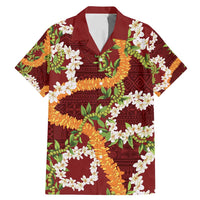 Aloha Festive Hawaii Family Matching Mermaid Dress and Hawaiian Shirt Mokihana - Maile and Ilima on Crimson LT7 Dad's Shirt - Short Sleeve Crimson - Polynesian Pride