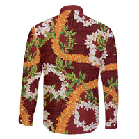 Aloha Festive Hawaii Family Matching Off Shoulder Short Dress and Hawaiian Shirt Mokihana - Maile and Ilima on Crimson LT7 - Polynesian Pride