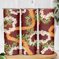 Aloha Festive Hawaii Skinny Tumbler Mokihana - Maile and Ilima on Crimson LT7 - Polynesian Pride