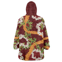 Aloha Festive Hawaii Wearable Blanket Hoodie Mokihana - Maile and Ilima on Crimson LT7 - Polynesian Pride