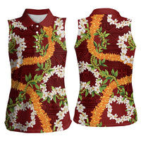 Aloha Festive Hawaii Women Sleeveless Polo Shirt Mokihana - Maile and Ilima on Crimson LT7 - Polynesian Pride