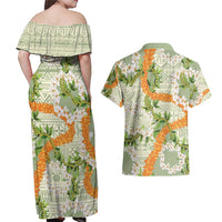 Aloha Festive Hawaii Couples Matching Off Shoulder Maxi Dress and Hawaiian Shirt Mokihana - Maile Leis in Muted Summer LT7 - Polynesian Pride