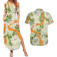 Aloha Festive Hawaii Couples Matching Summer Maxi Dress and Hawaiian Shirt Mokihana - Maile Leis in Muted Summer LT7 Sage Green - Polynesian Pride