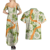 Aloha Festive Hawaii Couples Matching Summer Maxi Dress and Hawaiian Shirt Mokihana - Maile Leis in Muted Summer LT7 - Polynesian Pride