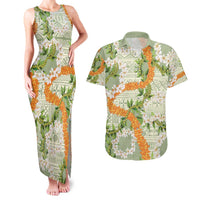 Aloha Festive Hawaii Couples Matching Tank Maxi Dress and Hawaiian Shirt Mokihana - Maile Leis in Muted Summer LT7 Sage Green - Polynesian Pride