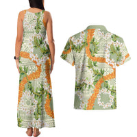 Aloha Festive Hawaii Couples Matching Tank Maxi Dress and Hawaiian Shirt Mokihana - Maile Leis in Muted Summer LT7 - Polynesian Pride