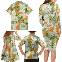 Aloha Festive Hawaii Family Matching Long Sleeve Bodycon Dress and Hawaiian Shirt Mokihana - Maile Leis in Muted Summer LT7 - Polynesian Pride