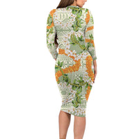 Aloha Festive Hawaii Family Matching Long Sleeve Bodycon Dress and Hawaiian Shirt Mokihana - Maile Leis in Muted Summer LT7 - Polynesian Pride