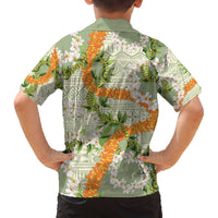 Aloha Festive Hawaii Family Matching Off The Shoulder Long Sleeve Dress and Hawaiian Shirt Mokihana - Maile Leis in Muted Summer LT7 - Polynesian Pride