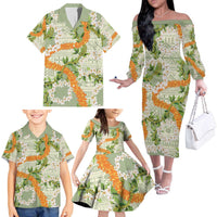 Aloha Festive Hawaii Family Matching Off The Shoulder Long Sleeve Dress and Hawaiian Shirt Mokihana - Maile Leis in Muted Summer LT7 - Polynesian Pride