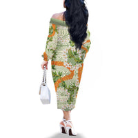 Aloha Festive Hawaii Family Matching Off The Shoulder Long Sleeve Dress and Hawaiian Shirt Mokihana - Maile Leis in Muted Summer LT7 - Polynesian Pride