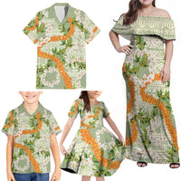 Aloha Festive Hawaii Family Matching Off Shoulder Maxi Dress and Hawaiian Shirt Mokihana - Maile Leis in Muted Summer LT7 - Polynesian Pride