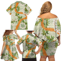 Aloha Festive Hawaii Family Matching Off Shoulder Short Dress and Hawaiian Shirt Mokihana - Maile Leis in Muted Summer LT7 - Polynesian Pride
