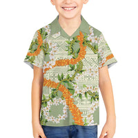 Aloha Festive Hawaii Family Matching Tank Maxi Dress and Hawaiian Shirt Mokihana - Maile Leis in Muted Summer LT7 Son's Shirt Sage Green - Polynesian Pride