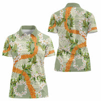 Aloha Festive Hawaii Women Polo Shirt Mokihana - Maile Leis in Muted Summer - Polynesian Pride