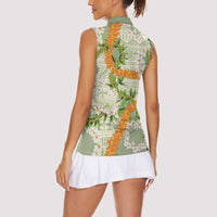 Aloha Festive Hawaii Women Sleeveless Polo Shirt Mokihana - Maile Leis in Muted Summer LT7 - Polynesian Pride
