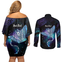 Polynesian Tala Manta Ray Couples Matching Off Shoulder Short Dress and Long Sleeve Button Shirt Nowhere You Could Go That I Won't Be With You LT7 - Polynesian Pride