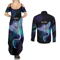 Polynesian Tala Manta Ray Couples Matching Summer Maxi Dress and Long Sleeve Button Shirt Nowhere You Could Go That I Won't Be With You LT7 - Polynesian Pride