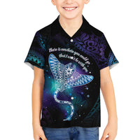 Polynesian Tala Manta Ray Family Matching Off Shoulder Short Dress and Hawaiian Shirt Nowhere You Could Go That I Won't Be With You LT7 Son's Shirt Purple Teal - Polynesian Pride