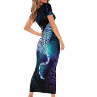 Polynesian Tala Manta Ray Short Sleeve Bodycon Dress Nowhere You Could Go That I Won't Be With You LT7 - Polynesian Pride