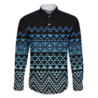 Maori Niho Taniwha Te Wheiao Family Matching Off The Shoulder Long Sleeve Dress and Hawaiian Shirt Moana Blue LT7 Dad's Shirt - Long Sleeve Blue - Polynesian Pride