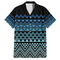 Maori Niho Taniwha Te Wheiao Family Matching Off Shoulder Maxi Dress and Hawaiian Shirt Moana Blue LT7 Dad's Shirt - Short Sleeve Blue - Polynesian Pride