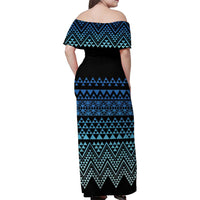 Maori Niho Taniwha Te Wheiao Family Matching Off Shoulder Maxi Dress and Hawaiian Shirt Moana Blue LT7 - Polynesian Pride