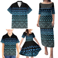 Maori Niho Taniwha Te Wheiao Family Matching Puletasi and Hawaiian Shirt Moana Blue LT7 - Polynesian Pride