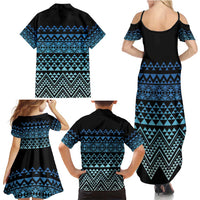 Maori Niho Taniwha Te Wheiao Family Matching Summer Maxi Dress and Hawaiian Shirt Moana Blue LT7 - Polynesian Pride