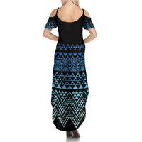 Maori Niho Taniwha Te Wheiao Family Matching Summer Maxi Dress and Hawaiian Shirt Moana Blue LT7 - Polynesian Pride