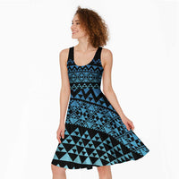 Maori Niho Taniwha Te Wheiao Midi Dress Moana Blue - Polynesian Pride