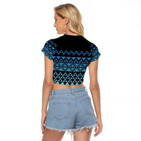 Maori Niho Taniwha Te Wheiao Raglan Cropped T Shirt Moana Blue - Polynesian Pride